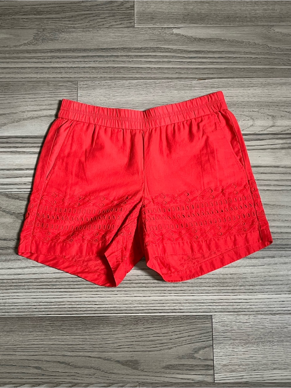 NWT J. Crew Eyelet Hem Red Pull On Shorts 4” Inseam Size XS